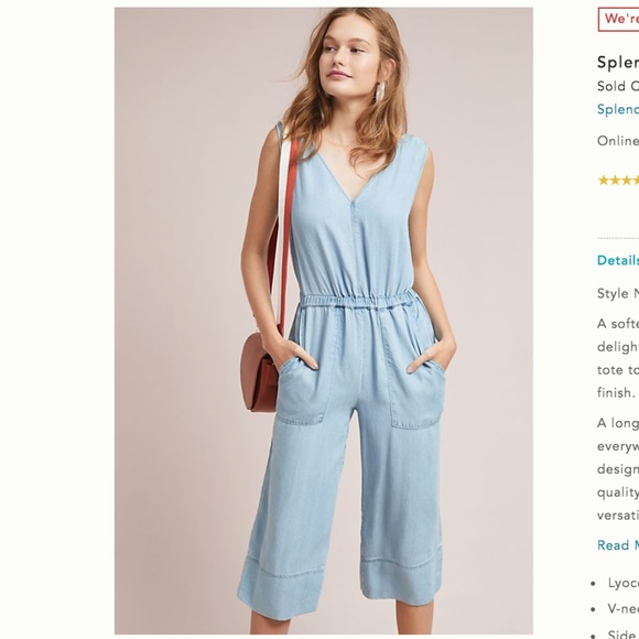 Anthropologie Pants - NWT Splendid Cropped Chambray Jumpsuit Size L